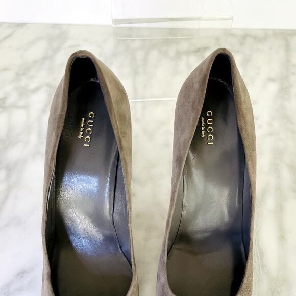 Gucci Dark Grey Suede Platform Heel 39.5 NEW Square Toe Work Casual 4.5" 115mm - Picture 4 of 8